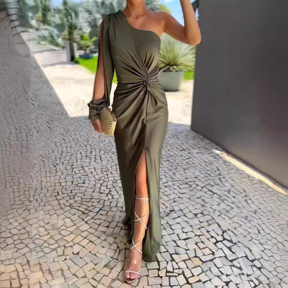 Ava | Olive Green | Evening Wear | Satin Blend