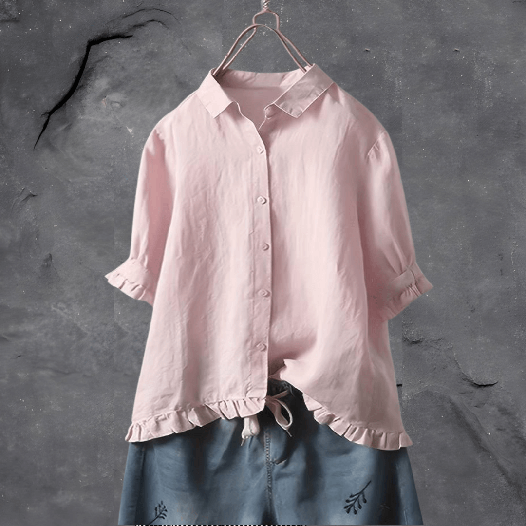 Ruffled Hem Button-Up Blouse | White | Cotton | Elegant and Chic