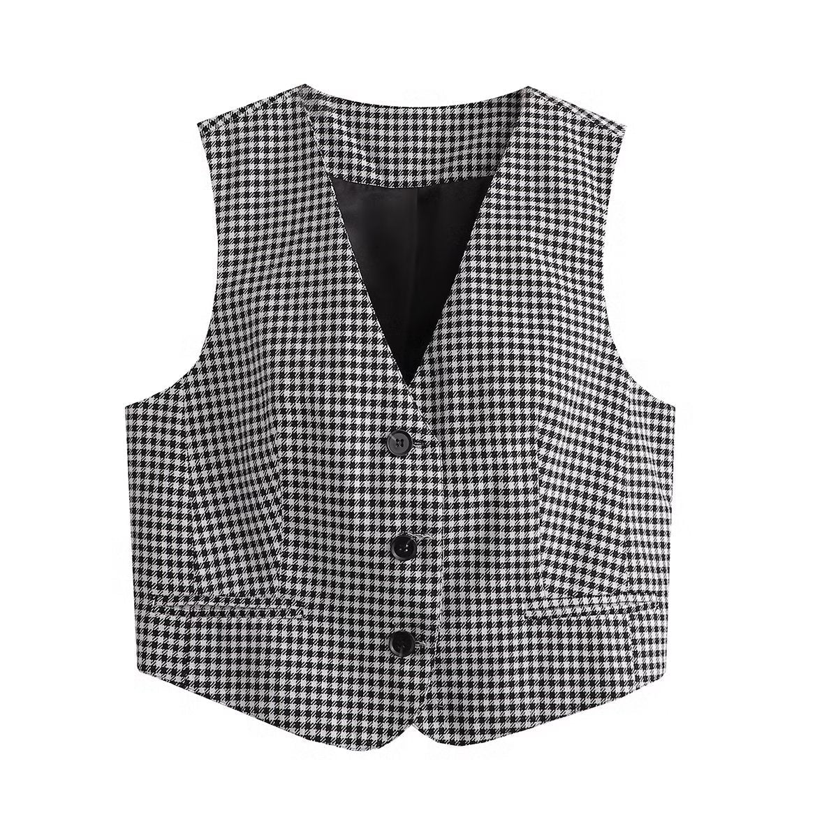 Classic Houndstooth Tailored Vest | Black | Formal | Wool Blend