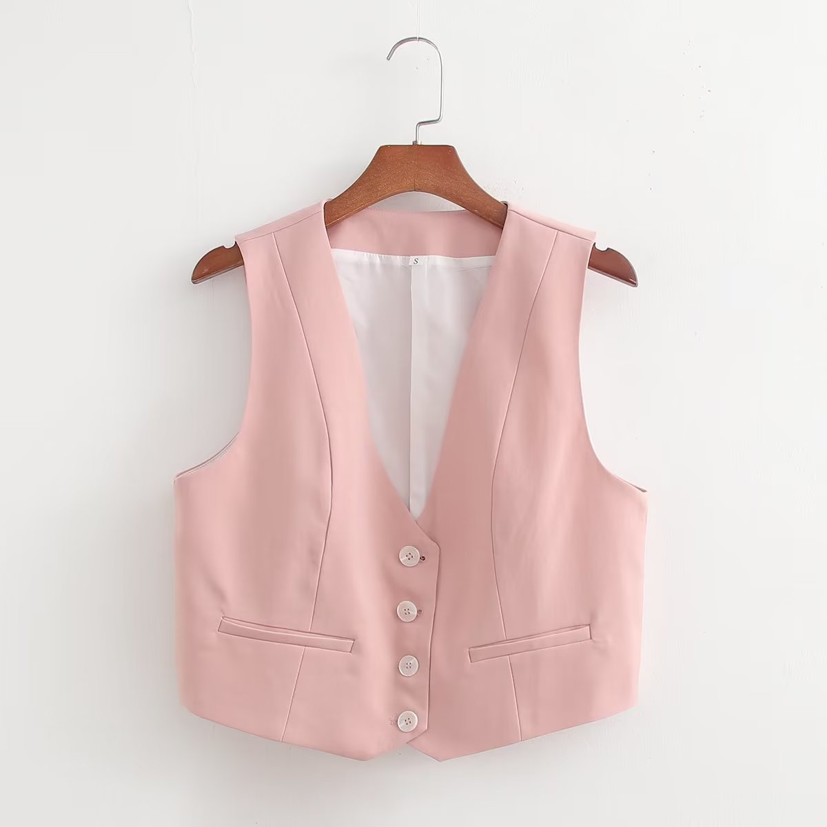 Blush Elegance | Tailored Button-Up Vest | Soft Pink