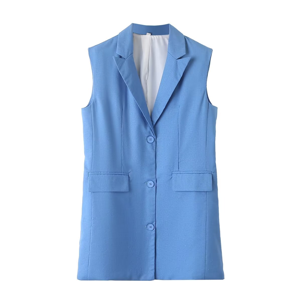 Tailored Sleeveless Blazer | Blue | Business | Polyester