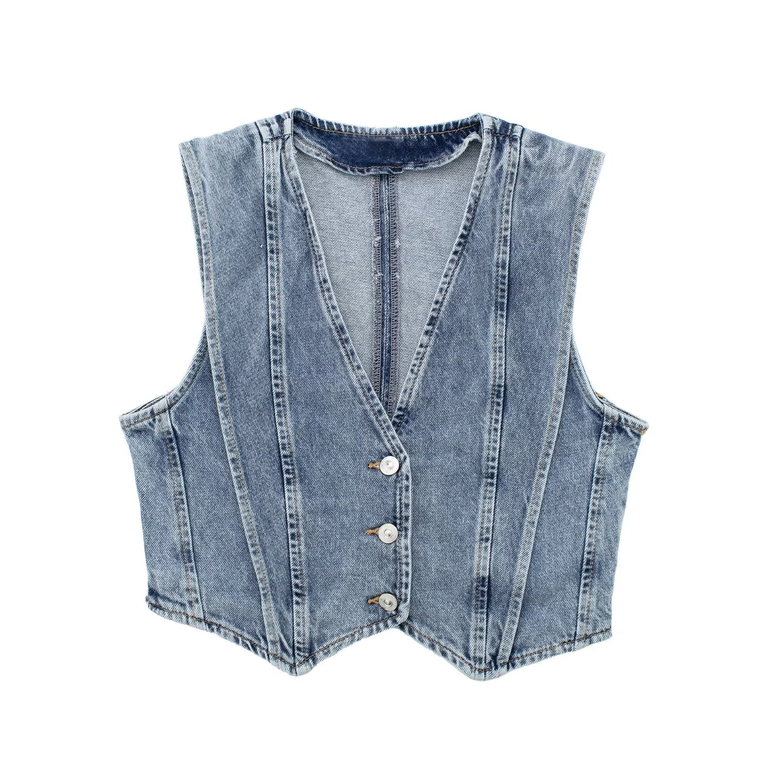 Vintage Denim Cropped Vest | Light Blue | Retro | Cotton