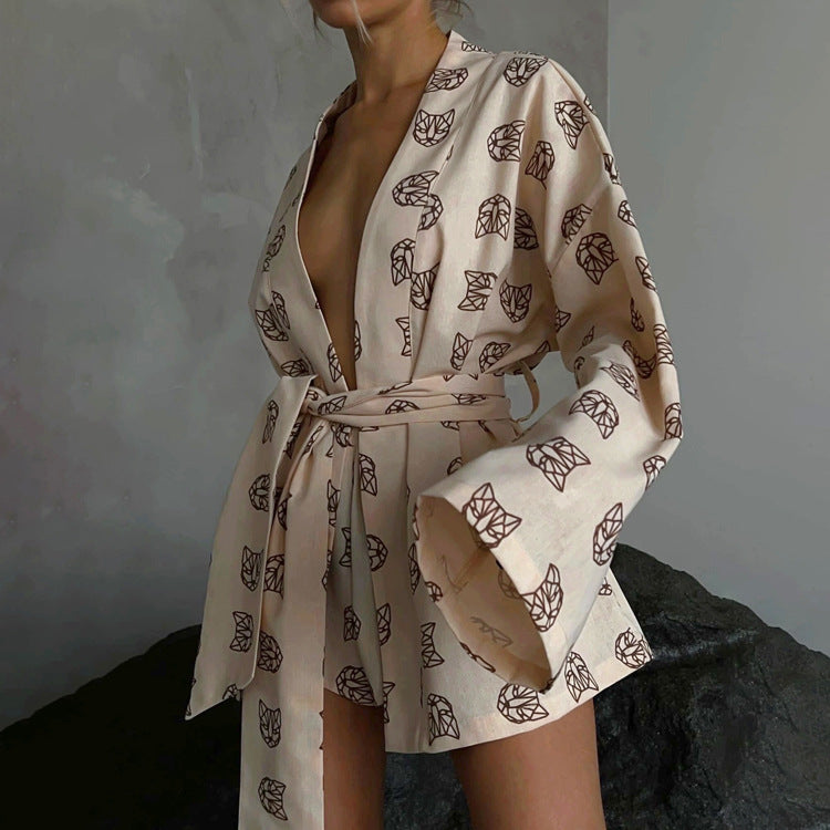 Chic Geometric Print Lounge Set | Multicolor | Modern Loungewear | Satin Blend