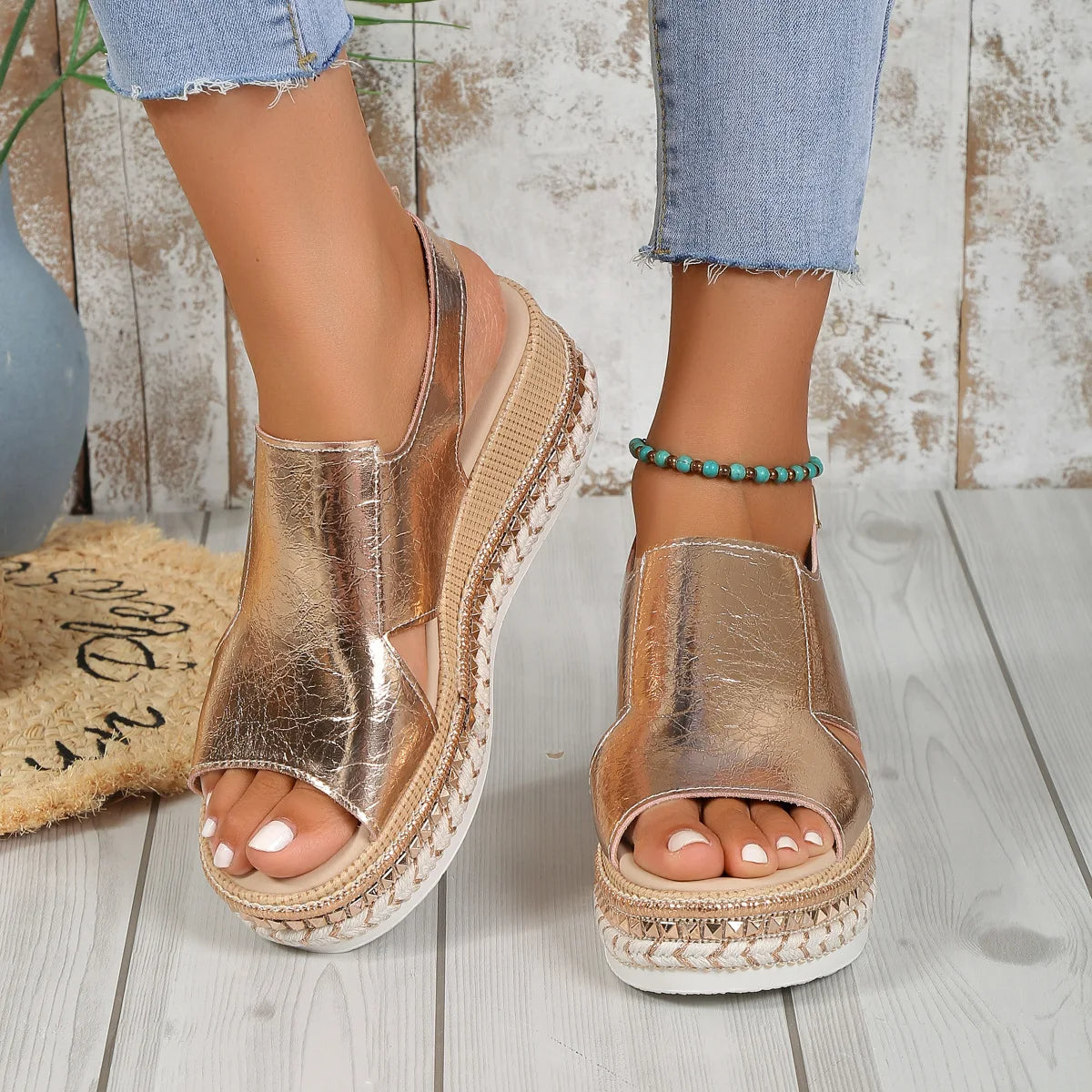 Stylish Metallic Platform Sandals | Casual Summer Wear | PU Leather | Multiple Colors