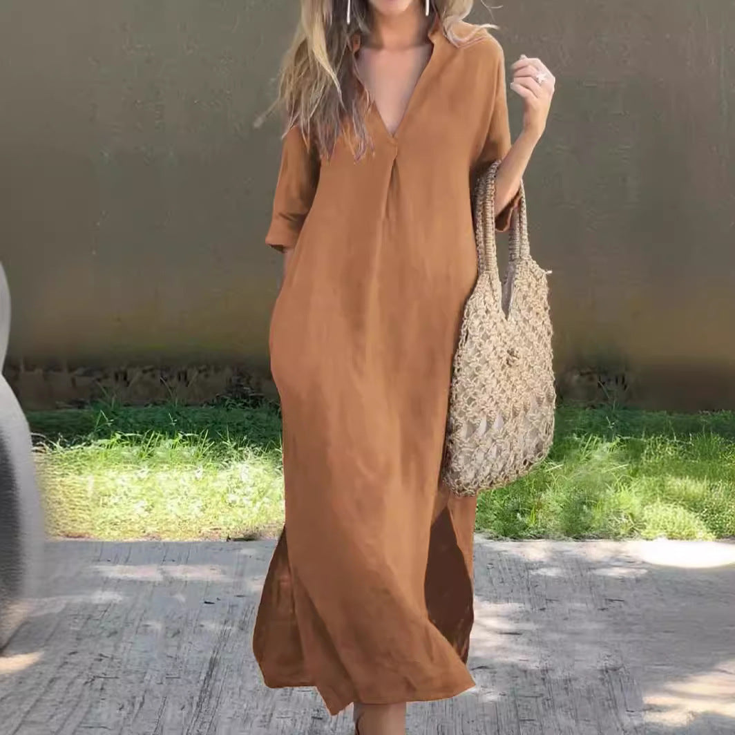 Nina | V-Neck Maxi Dress | Linen Blend