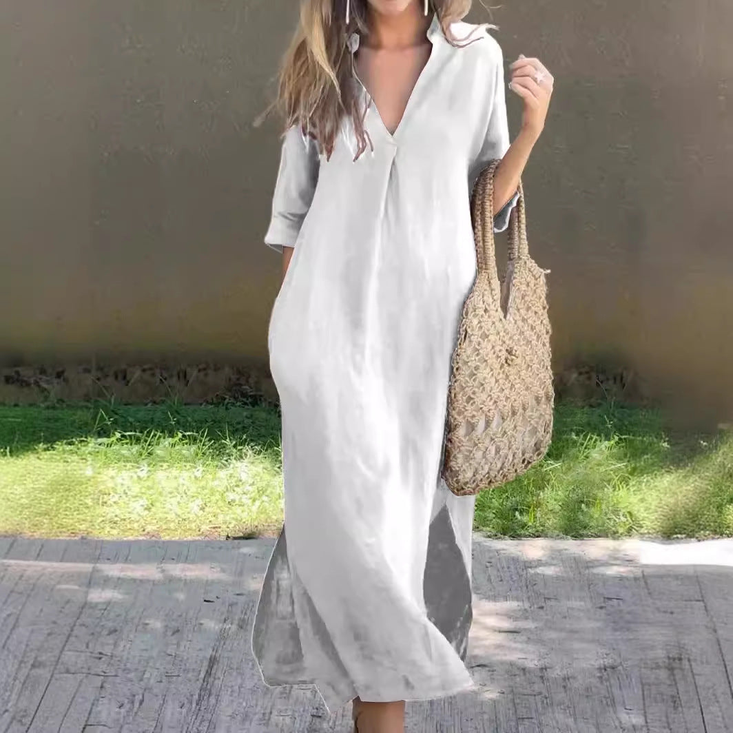 Nina | V-Neck Maxi Dress | Linen Blend