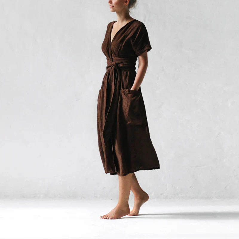 Vivian | Wrap Midi Dress | Linen Blend