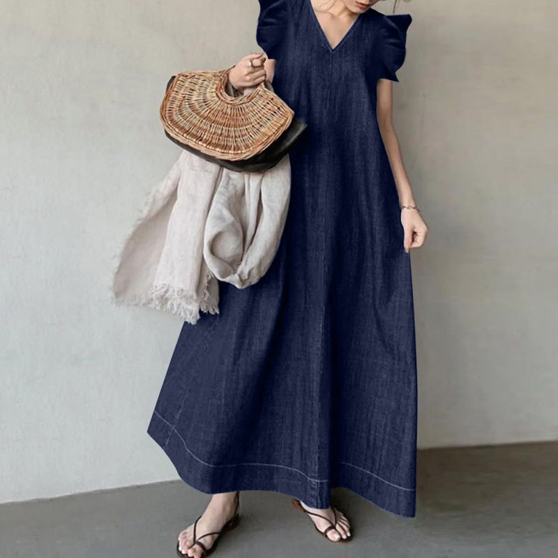 Midnight Breeze A-Line Dress | Multicolor | Casual Elegance | Denim Blend