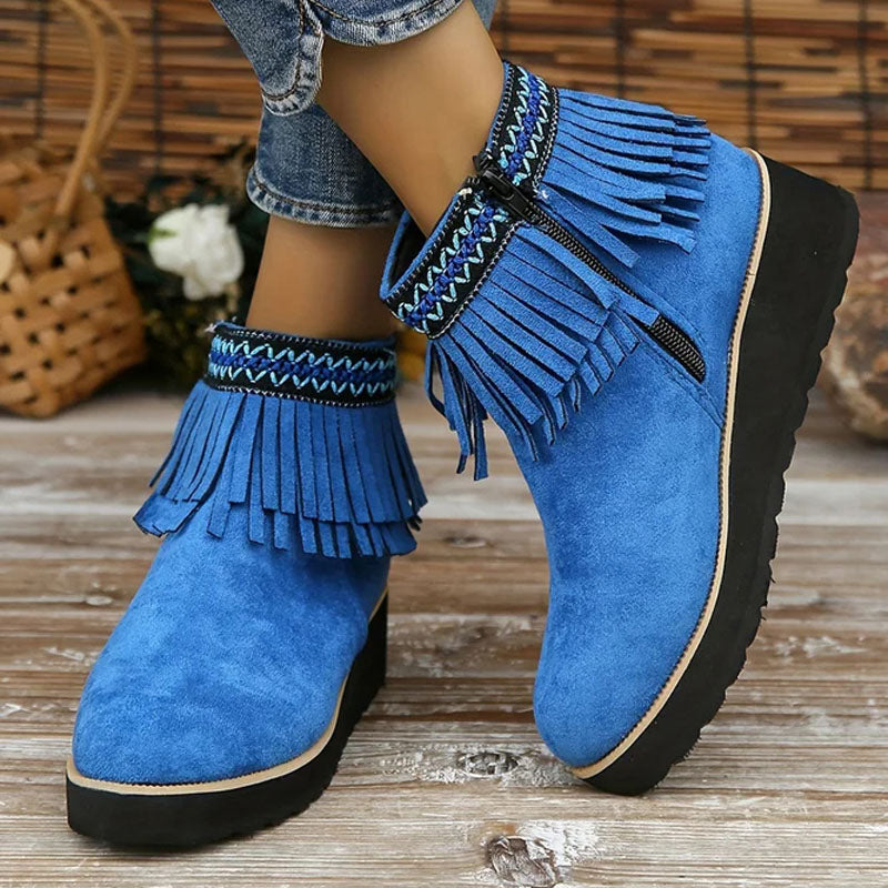 Boho Fringe Ankle Boots | Casual Chic | Faux Suede