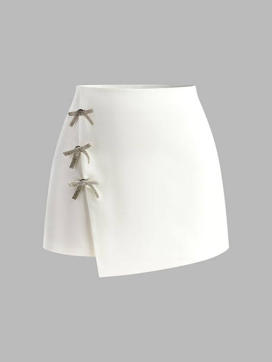 Embellished Bow Detail Wrap Skirt | White | Evening Wear | Crepe Fabric