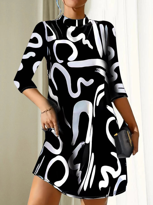 Abstract A-Line Dress | Multicolor | Polyester | Artistic