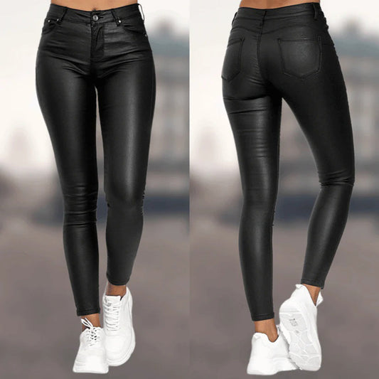 High Waist Faux Leather Pants | Night Out | Polyester