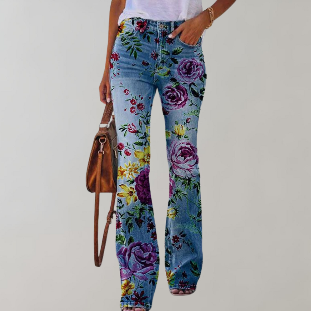 Floral Embroidered Flare Jeans | Blue | Denim | Perfect for Casual Outings