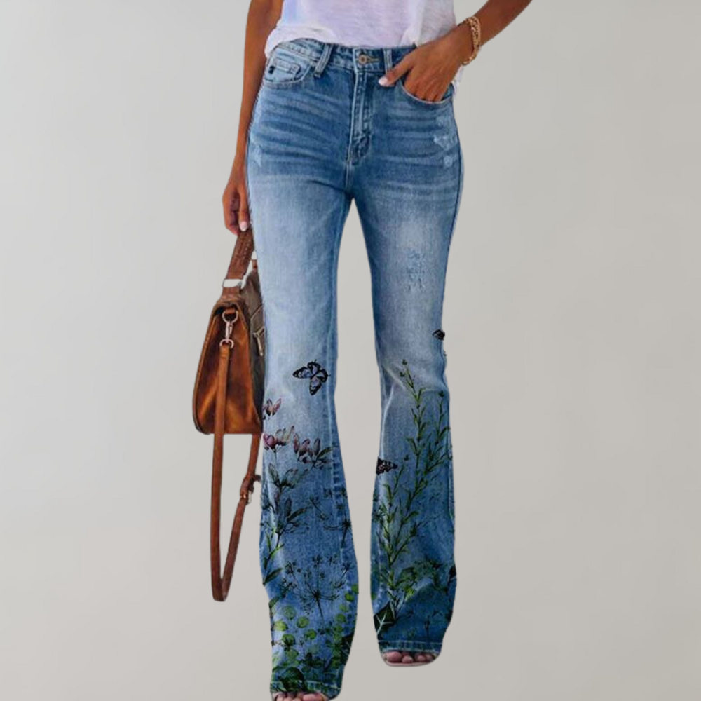 Floral Embroidered Flare Jeans | Blue | Denim | Perfect for Casual Outings