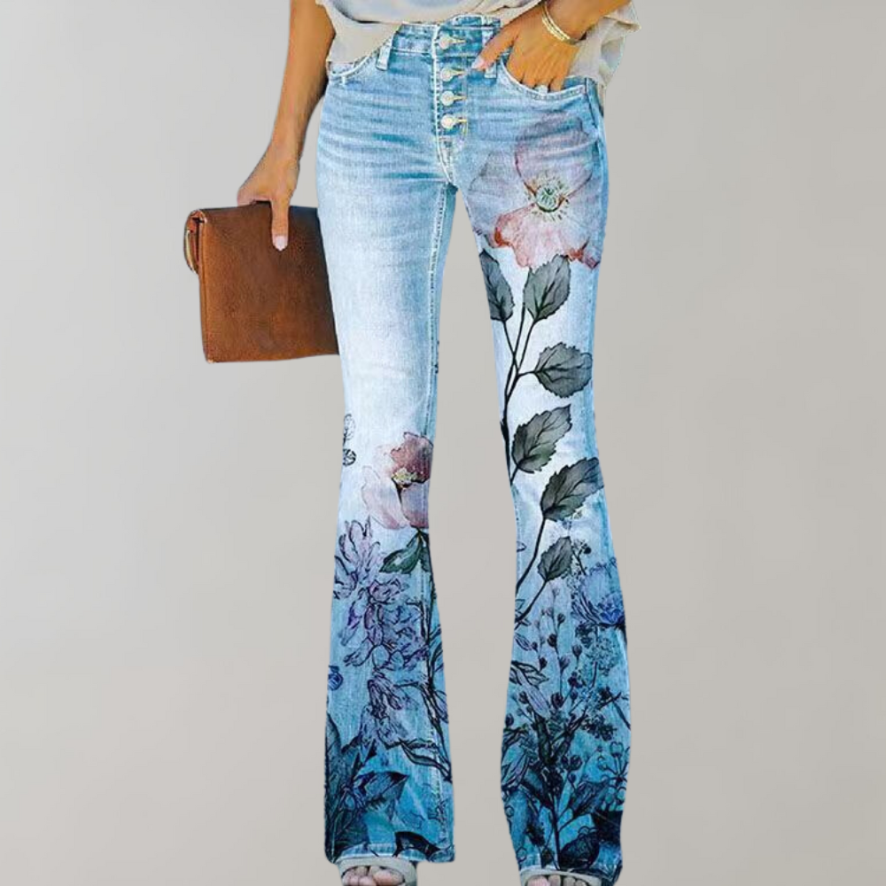 Floral Embroidered Flare Jeans | Blue | Denim | Perfect for Casual Outings