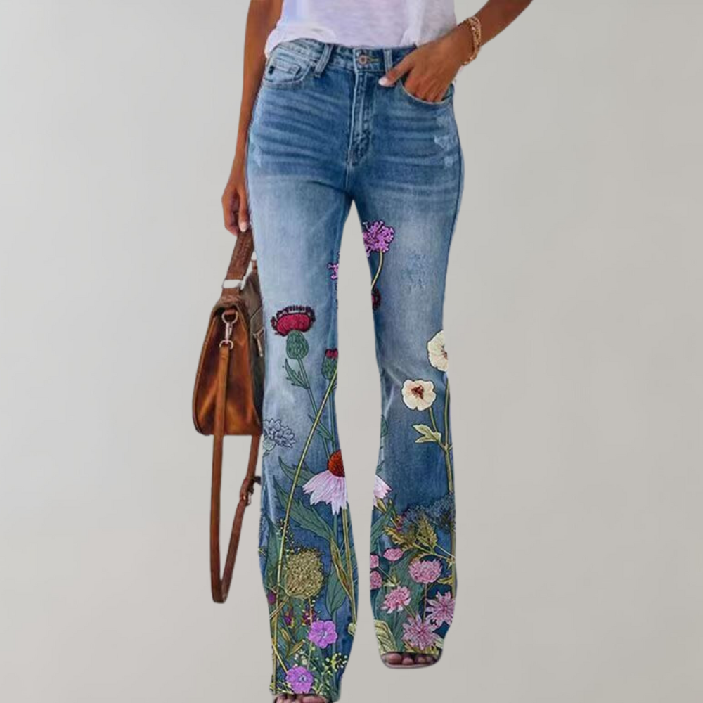 Floral Embroidered Flare Jeans | Blue | Denim | Perfect for Casual Outings