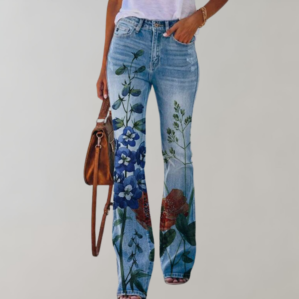 Floral Embroidered Flare Jeans | Blue | Denim | Perfect for Casual Outings