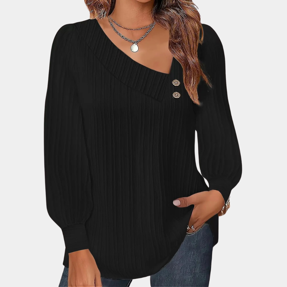 Stylish Asymmetrical Buttoned Top | Ribbed Knit | Casual Chic