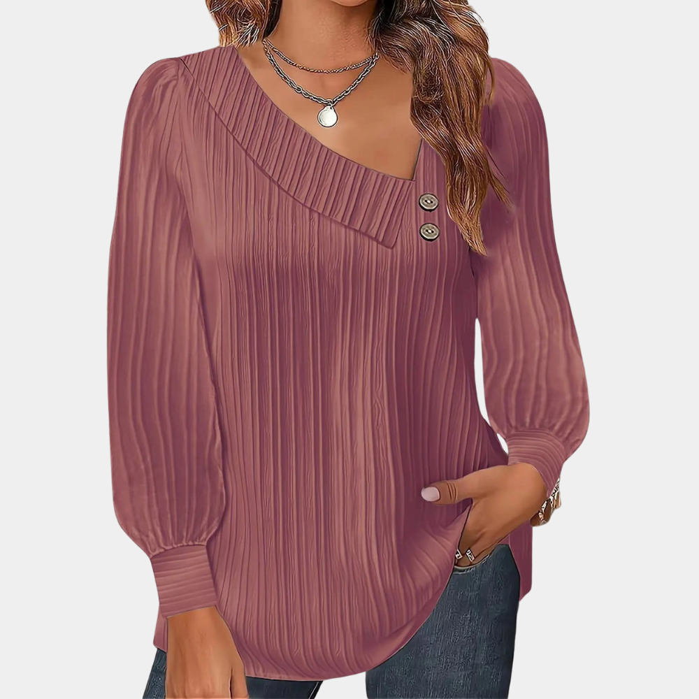 Stylish Asymmetrical Buttoned Top | Ribbed Knit | Casual Chic