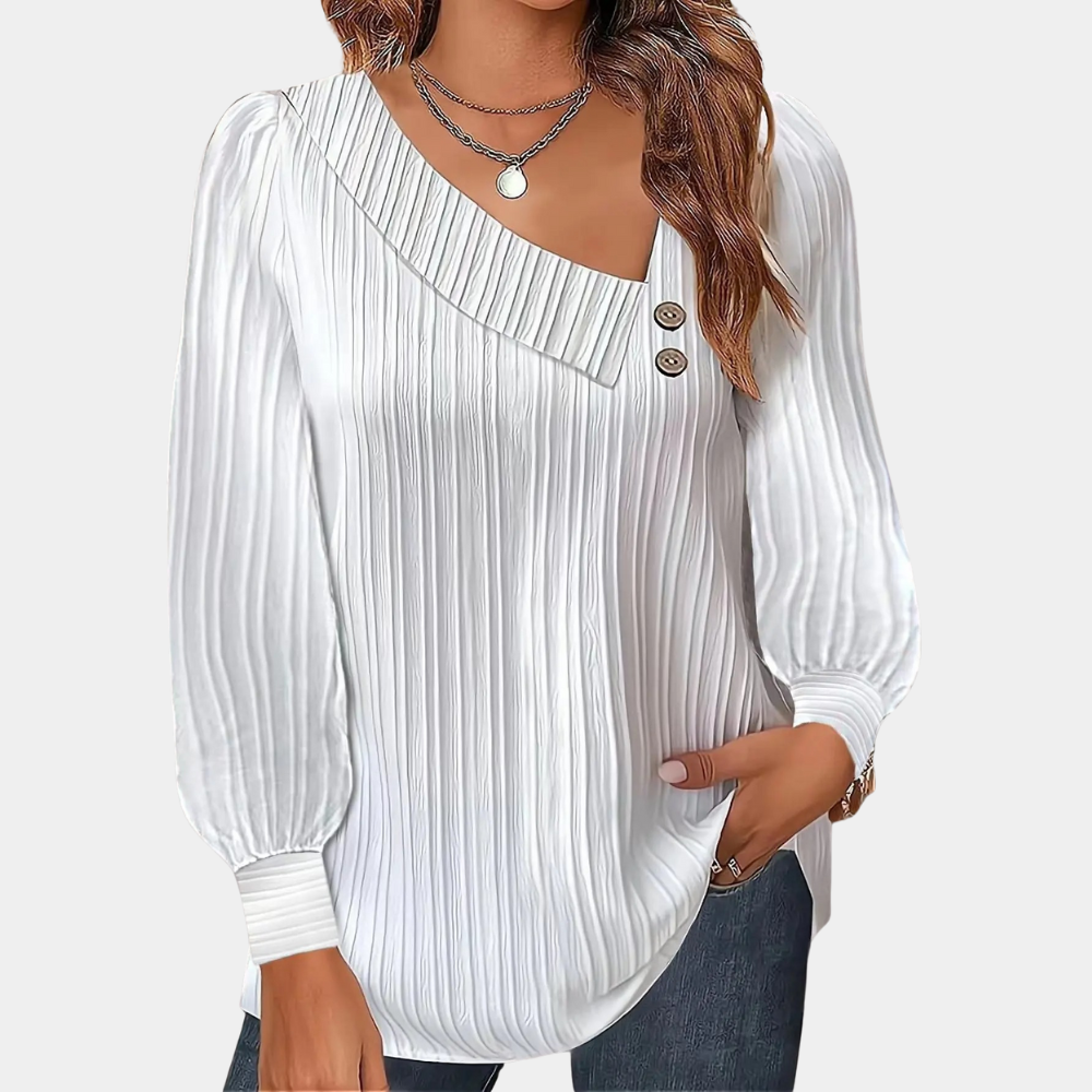 Stylish Asymmetrical Buttoned Top | Ribbed Knit | Casual Chic