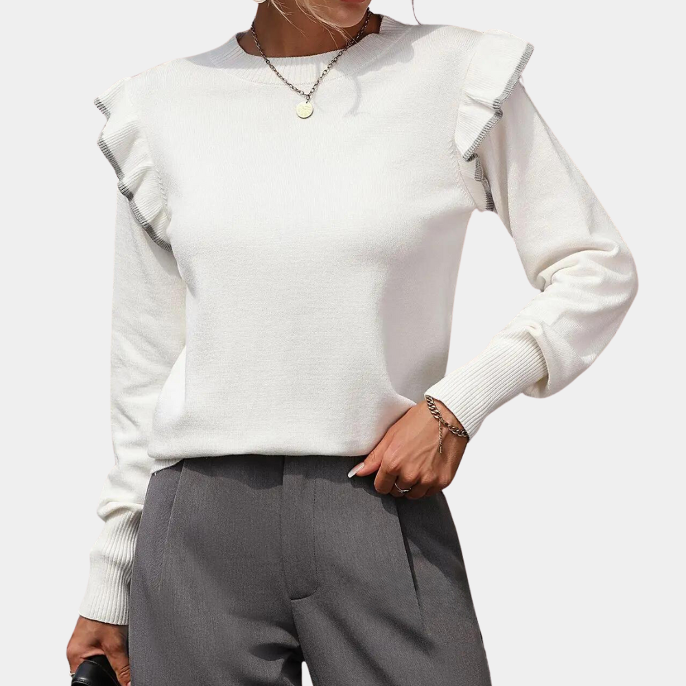 Elegant Ruffle-Trim Sweater | Soft Knit | Office Ready