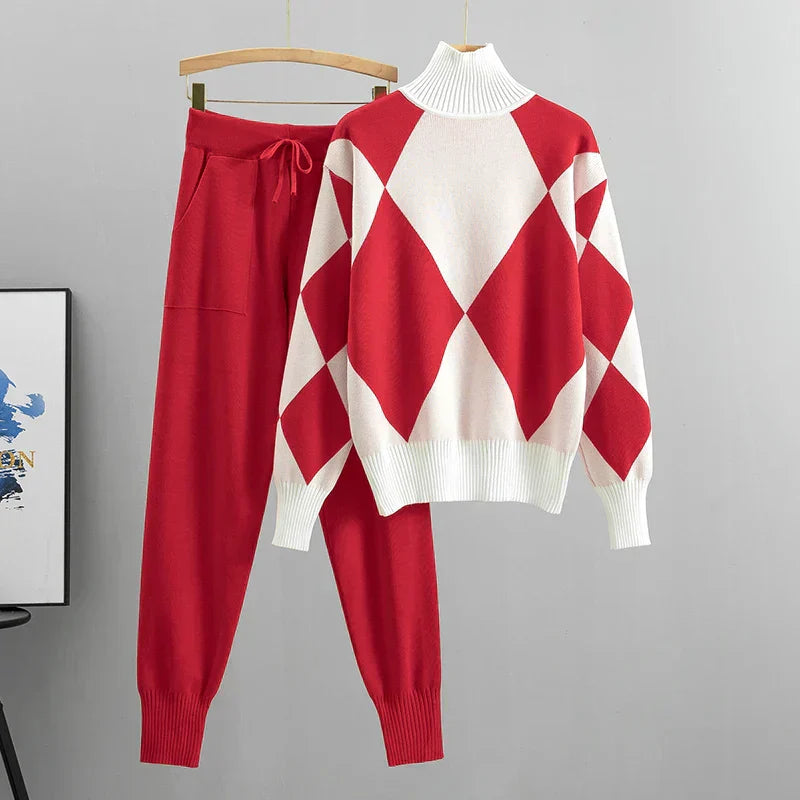Argyle Knit Lounge Set | Cozy & Stylish | 2-Piece Winter Outfit