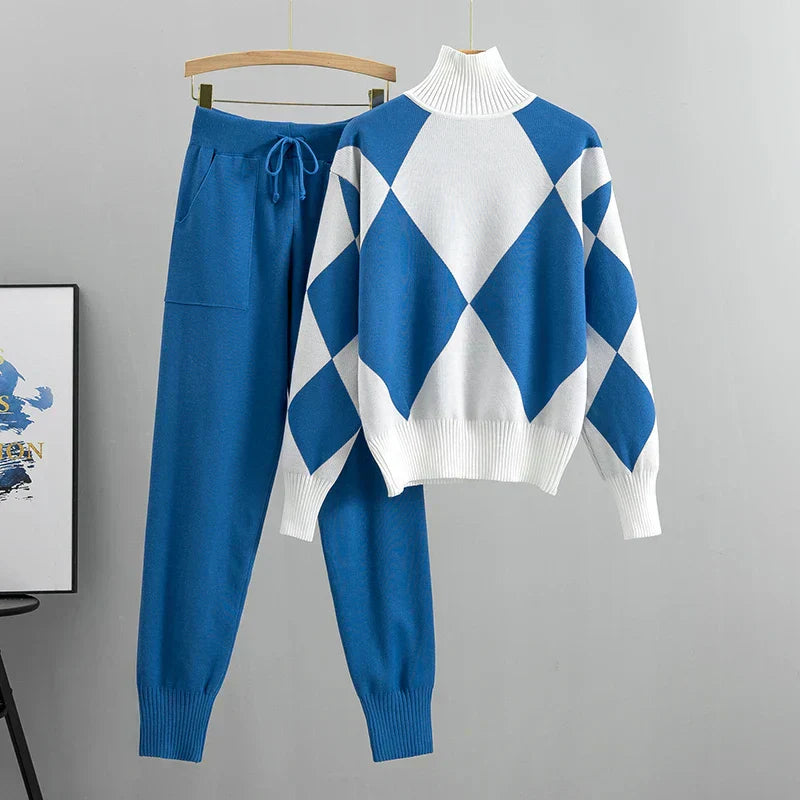 Argyle Knit Lounge Set | Soft & Cozy | 2-Piece Sweater Outfit
