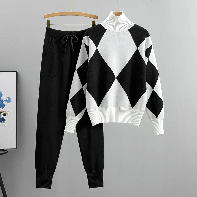 Argyle Knit Lounge Set | Cozy & Stylish | 2-Piece Winter Outfit