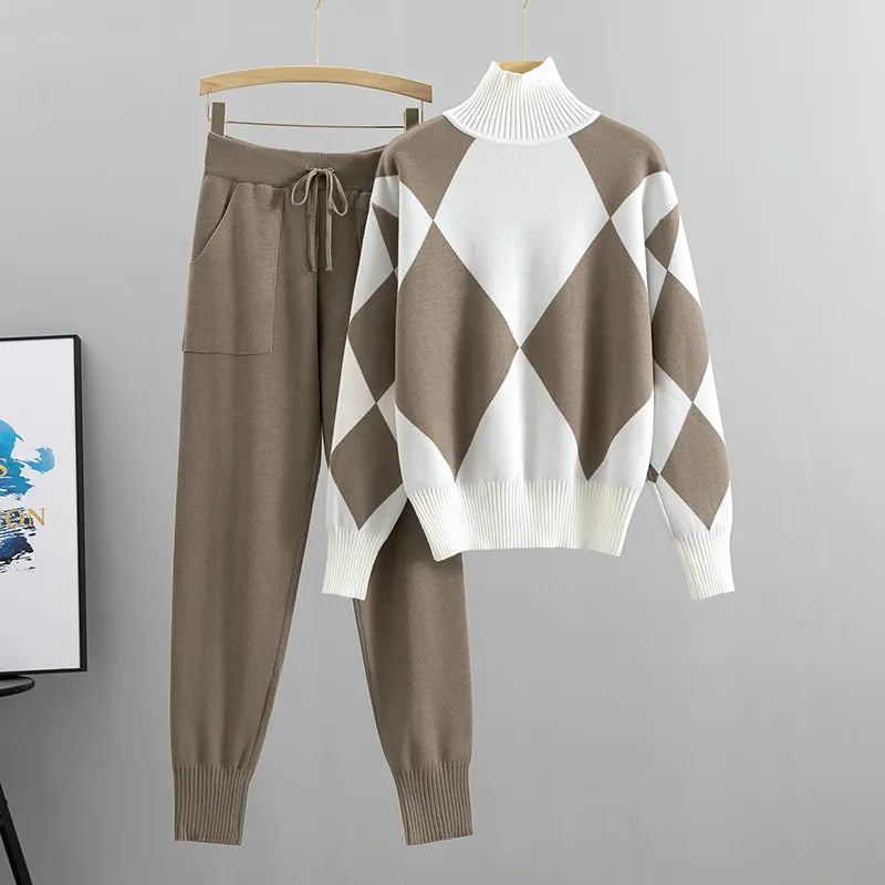 Argyle Knit Lounge Set | Cozy & Stylish | 2-Piece Winter Outfit