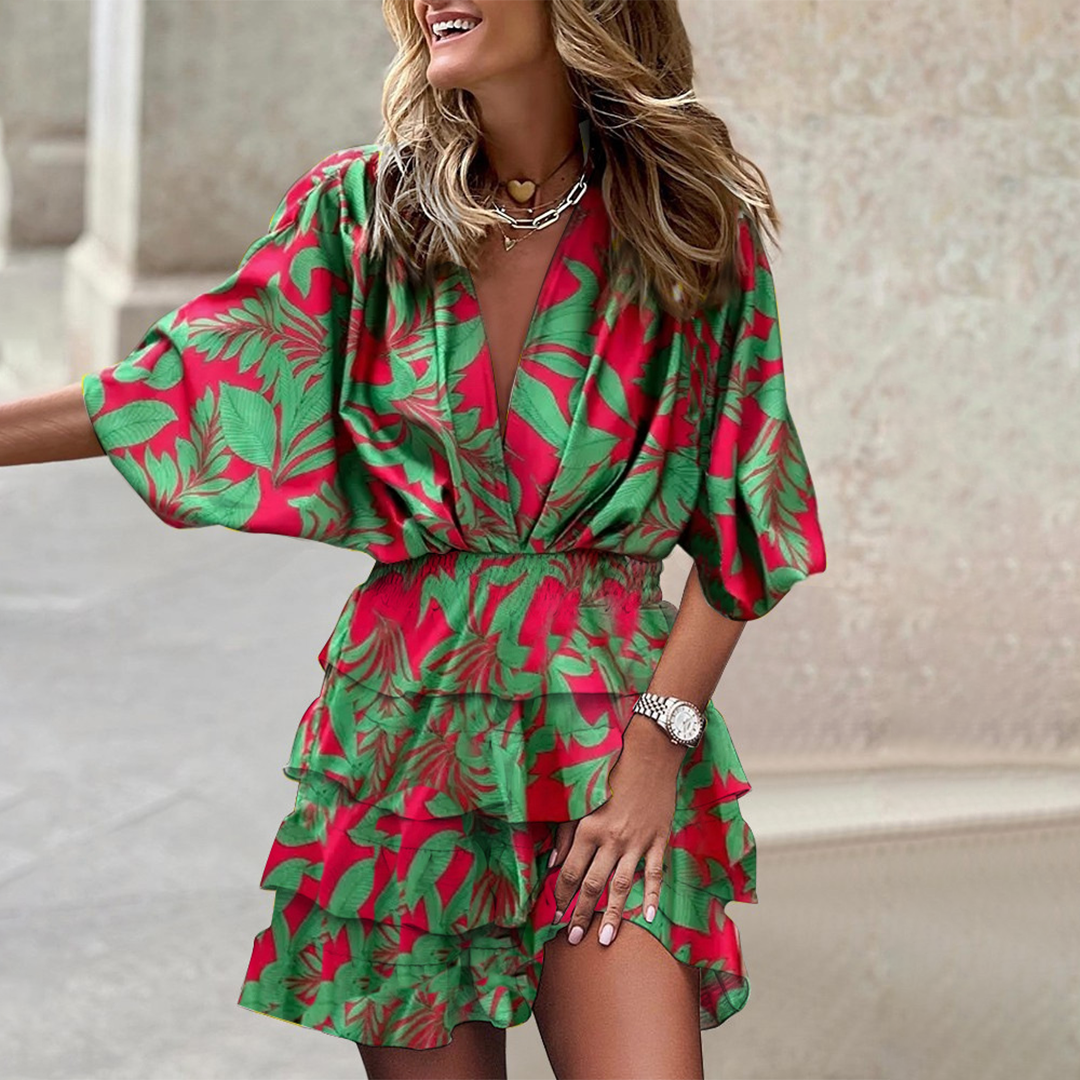 Tropical Wrap Mini Dress | Multicolor | Silk | Ideal for Summer Parties