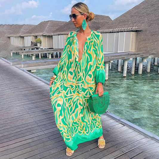 Boho Beach Kaftan Dress | Mutlicolor | Flowing Chiffon | Casual Wear