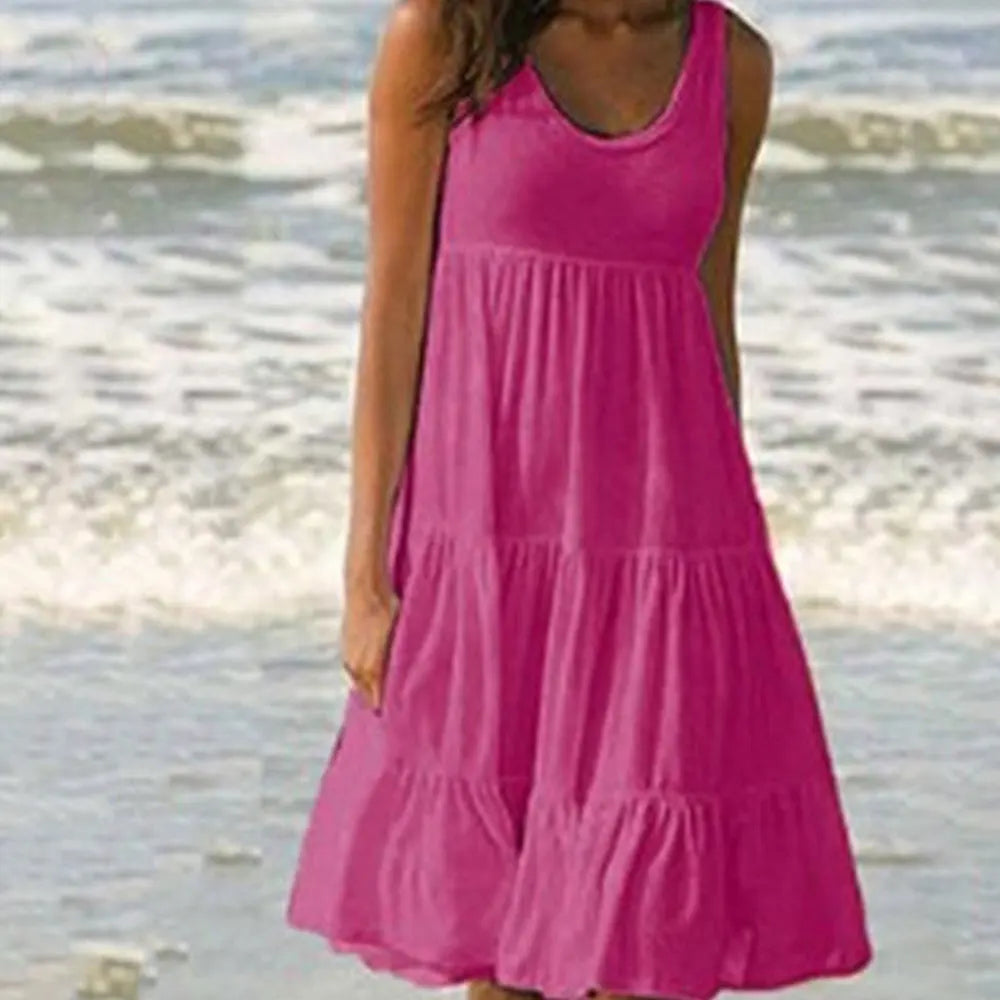 Sleeveless Ruffled Boho Beach Dress | Multicolor | Cotton | Light and Flowing