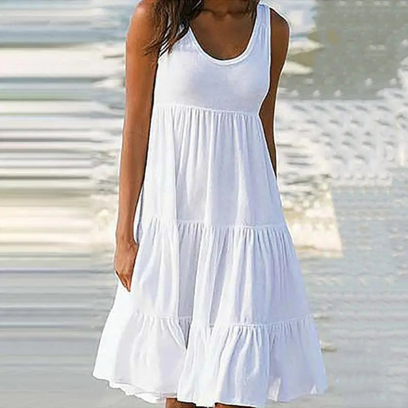 Sleeveless Ruffled Boho Beach Dress | Multicolor | Cotton | Light and Flowing