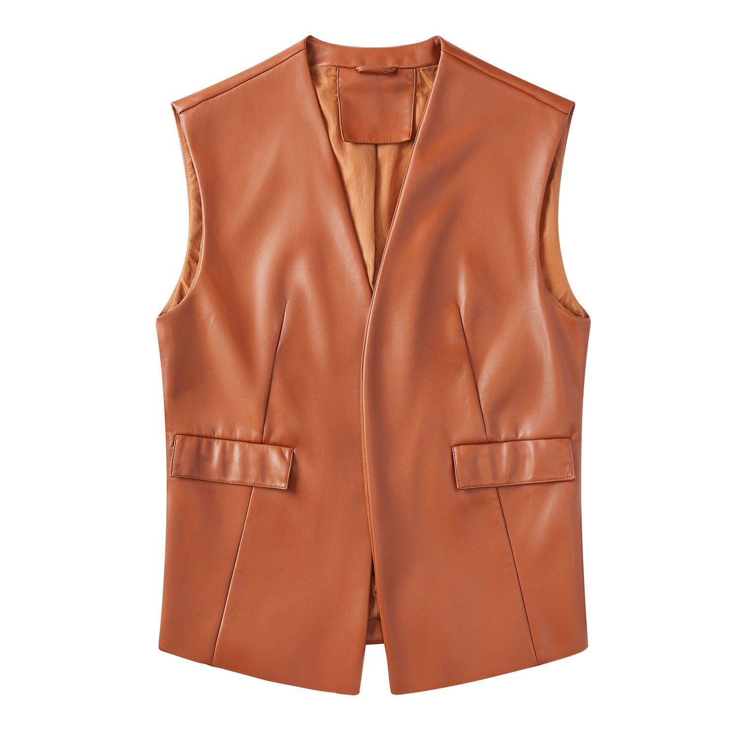 Faux Leather Sleeveless Blazer | Multicolor | Business Casual | PU Leather