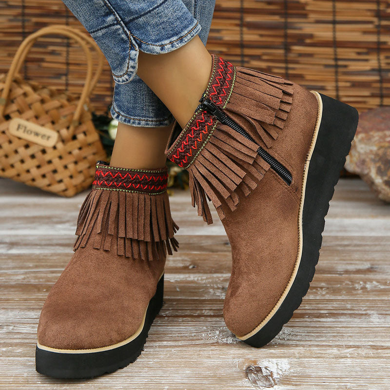 Boho Fringe Ankle Boots | Casual Chic | Faux Suede