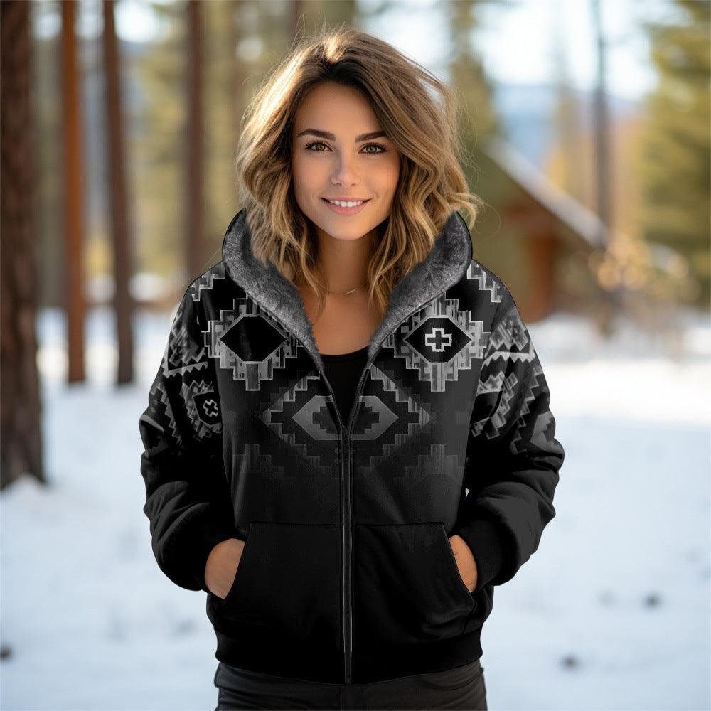 Tribal Fleece-Lined Hooded Jacket | Patterned | Warm and Stylish