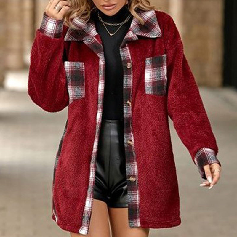 Plaid Patch Sherpa Jacket | Cozy & Stylish | Button-Down Design