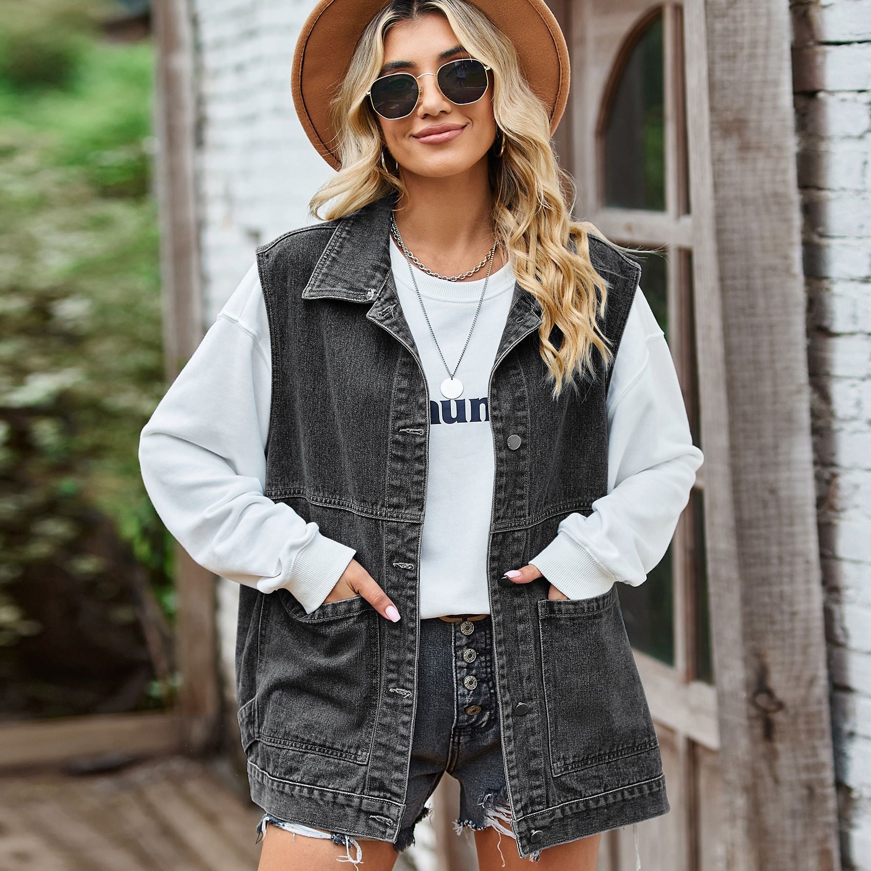 Oversized Denim Vest | Multicolor | Casual | Cotton