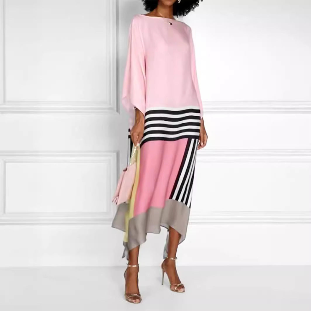 Allegra | Striped Hem Midi Dress | Geometric Pattern