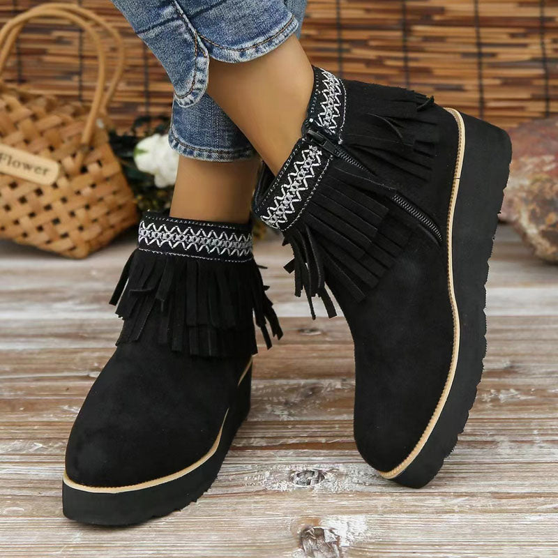 Boho Fringe Ankle Boots | Casual Chic | Faux Suede