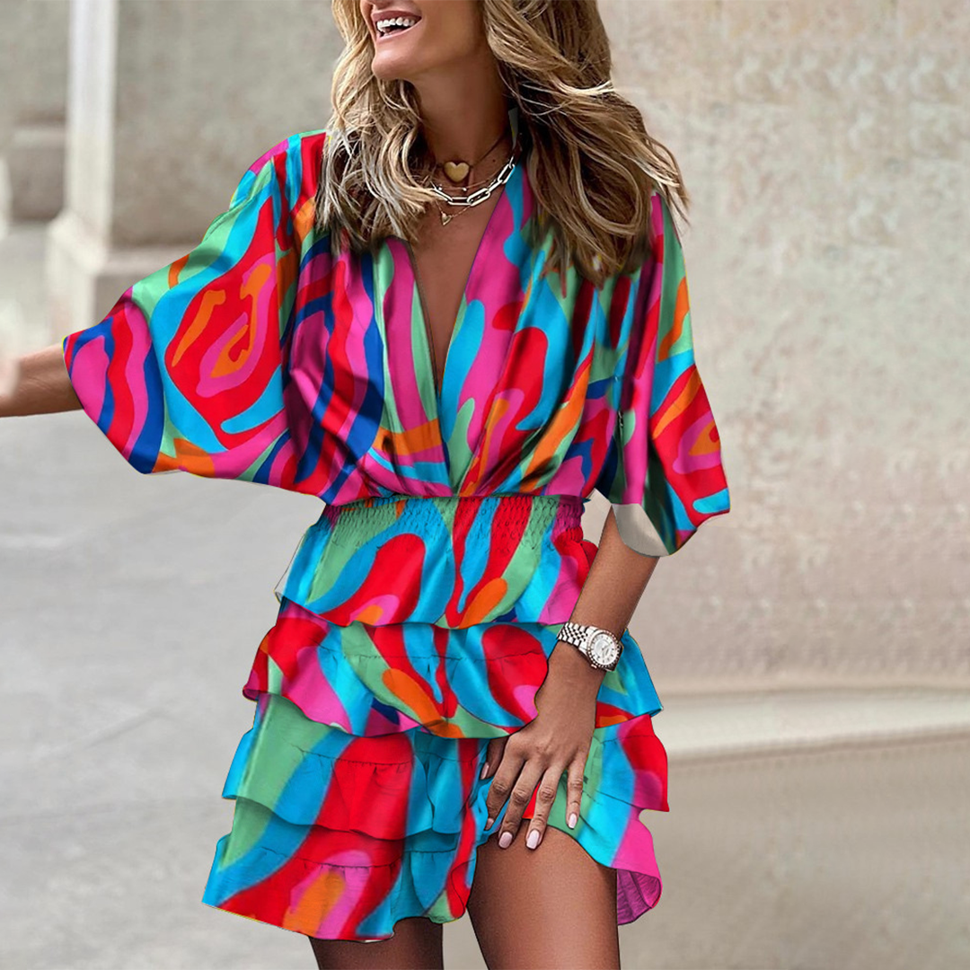 Tropical Wrap Mini Dress | Multicolor | Silk | Ideal for Summer Parties