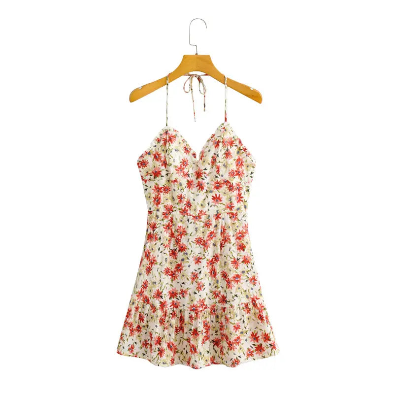 Floral Halter Dress | Red | Summer Date | Light Rayon