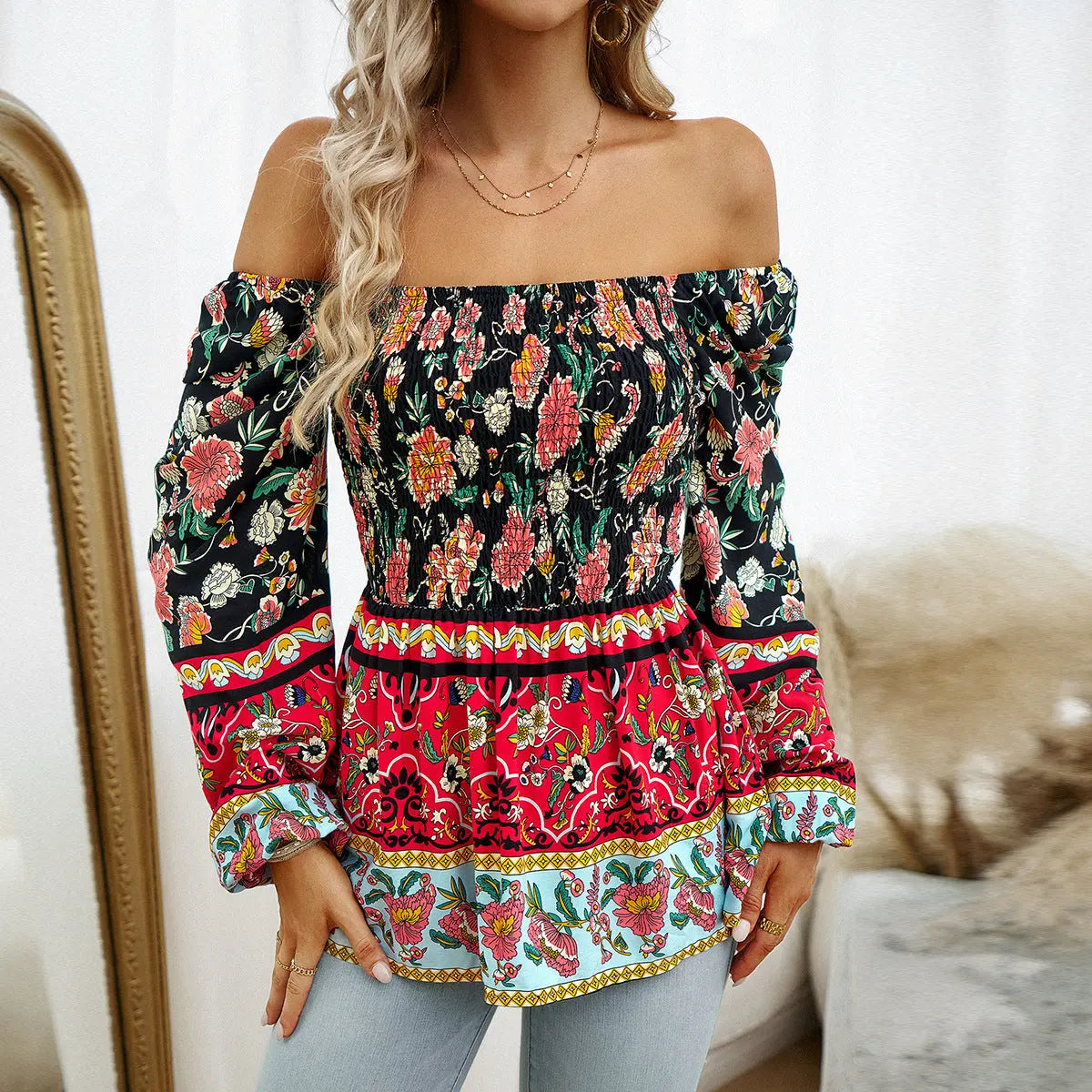 Boho Bloom Smocked Blouse | Multicolor | Casual | Polyester