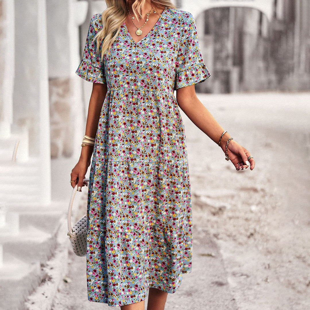 Boho Floral Midi Dress | Apricot | Lightweight Cotton | Perfect for Summer