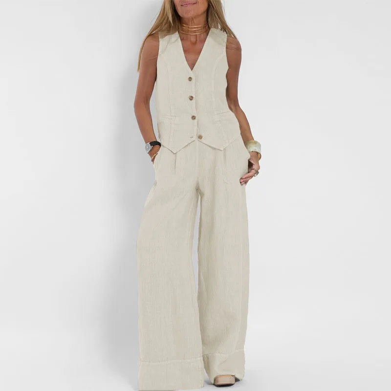 Linen Vest and Wide-Leg Pants Set | Multicolor | Linen | Light and Stylish