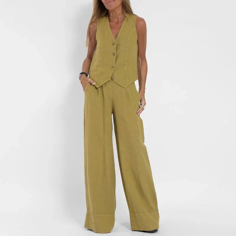 Linen Vest and Wide-Leg Pants Set | Multicolor | Linen | Light and Stylish