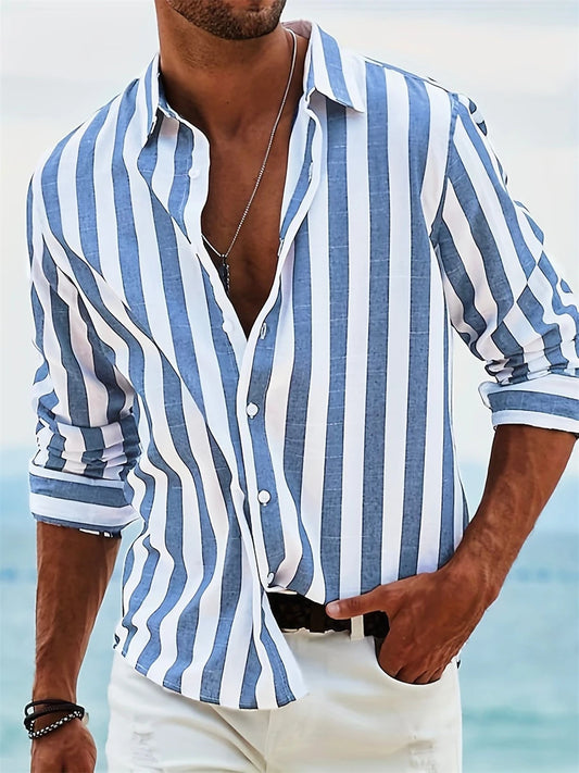 Men's Striped Button-Down Shirt | Cotton Blend | Casual Beachwear