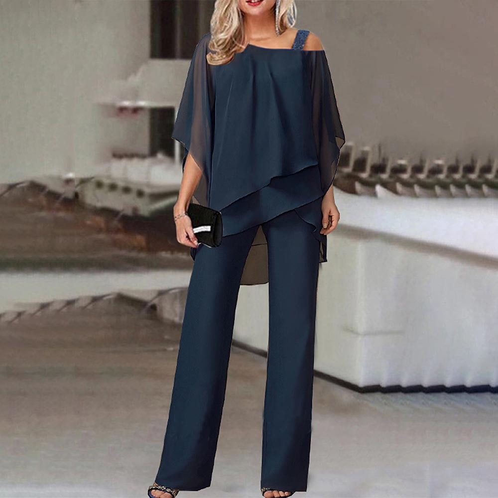 Off-Shoulder Chiffon Pant Set | Chiffon | Elegant and Flowy