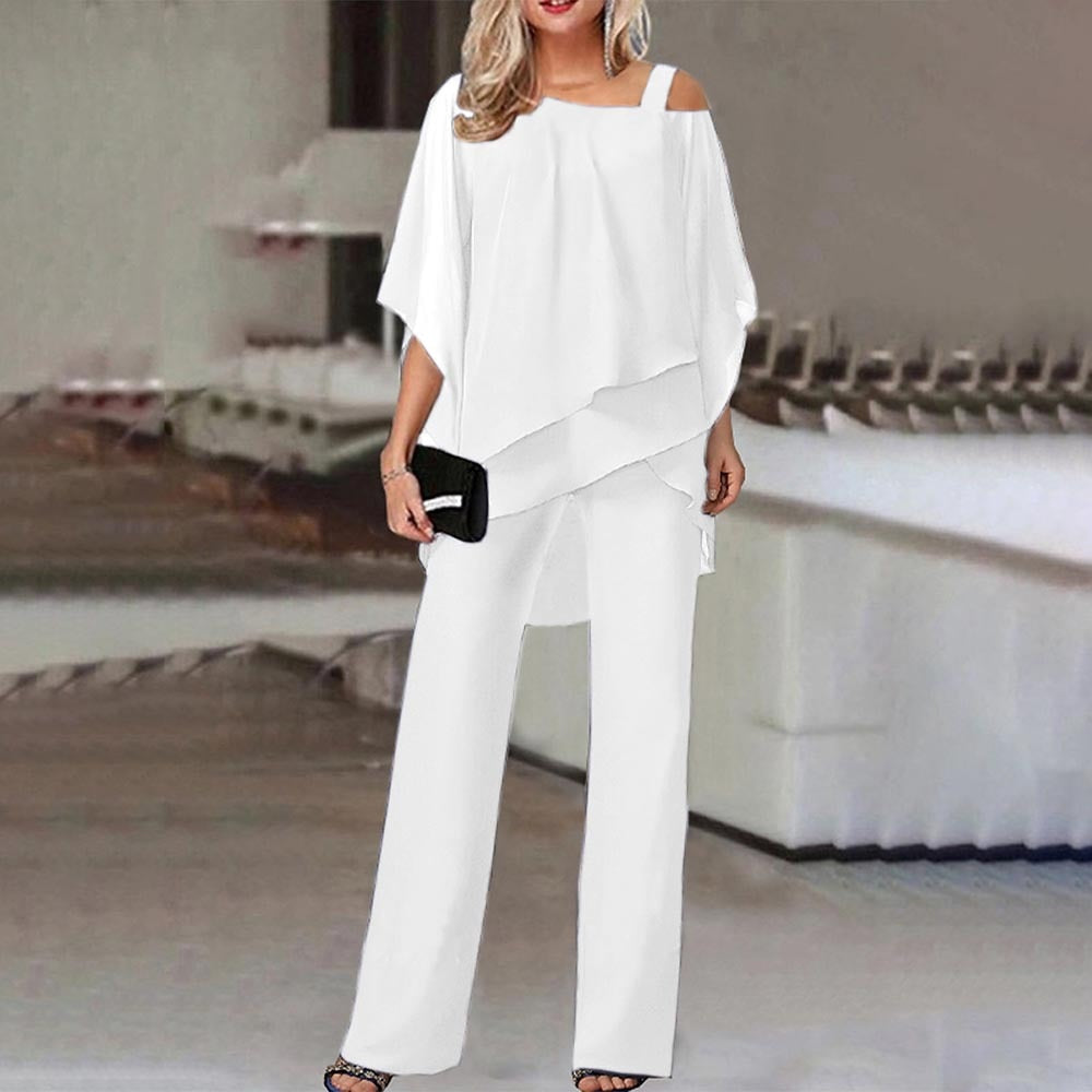 Off-Shoulder Chiffon Pant Set | Chiffon | Elegant and Flowy