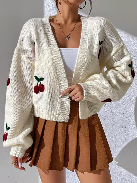 Cherry Knit Cardigan | Red | Wool | Cozy and Stylish